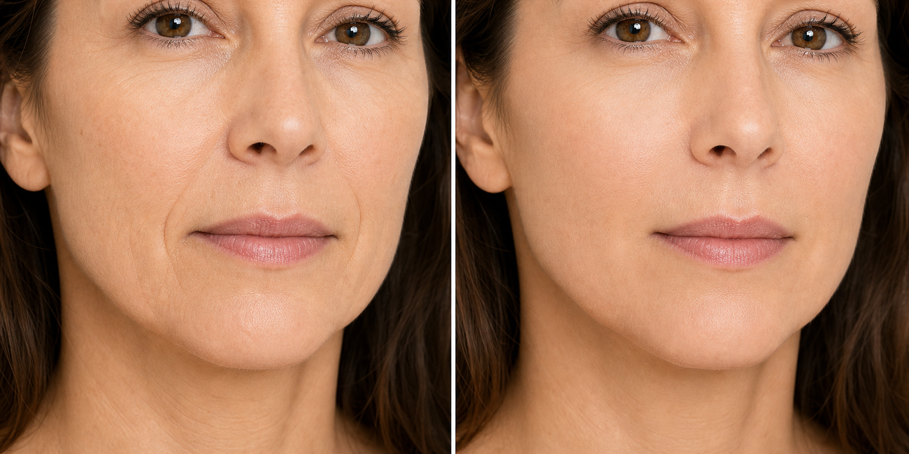 Before and after example for injectables and facial balance