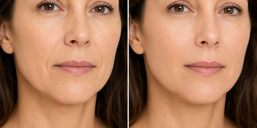 Before and after example for injectables and facial balance