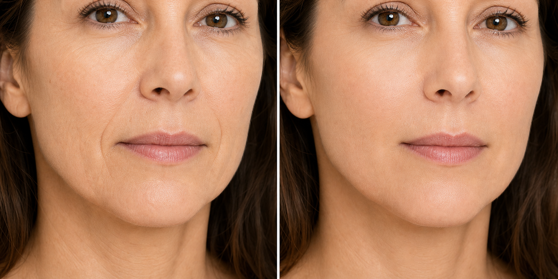 Before and after example for injectables and facial balance